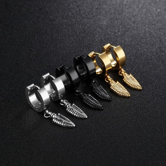 Men's Fashion Jewelry Other - Feather Leaves Dangle Huggie Hinge earrings